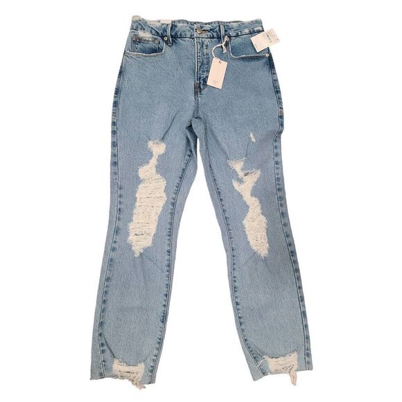 Good American Distressed Vintage Straight Jeans Womens 8/29 Blue Denim Cotton Bl - Picture 2 of 8
